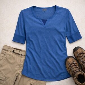 Marmot Cynthia Outdoor Shirt | Blue Short Sleeve Top Hiking Performance Medium